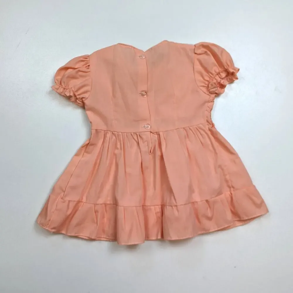 Vintage Tropical Fashions Dress Baby Girls Sz 12m Orange Peach Smocked Boho